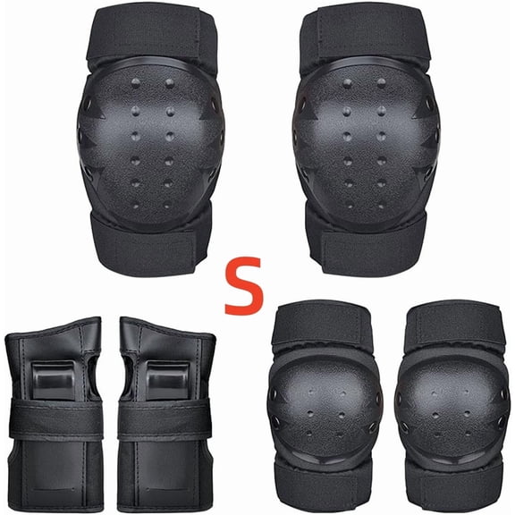 Adult knee, elbow, and wrist guards, suitable for adults and children, set of outdoor sports protective equipment for skateboarding, cycling, roller skating, and cycling, 6ps, black s