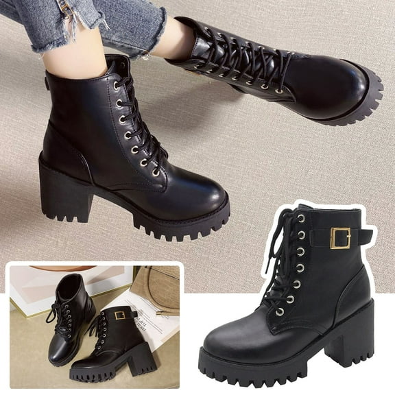 TKYCMSUAKI Knee High Boots Women, Platform Boots for Women, Heeled Combat Boots Chunky Heel Booties Round Toe Lace Up High Heel Ankle Boots