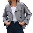 thumbnail image 5 of DPTALR Women's Gingham Stand Collar Double Breasted Belted Short Jacket Coat with Pockets,Size S-2XL, 5 of 9