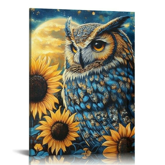 Patifu Owl Sunflowers Moon Art Canvas Prints Wall Decor 16x20 12x16 in