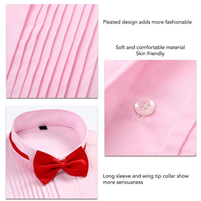 Men Regular Slim Shirt, Wing Tip Collar Shirt Pleated For Office ANGGREK rosa 38