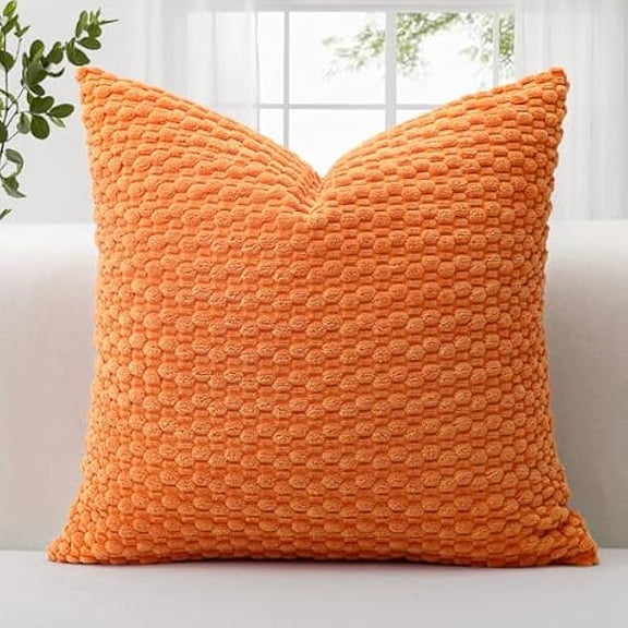 Eryueer Corduroy Soft Cushion Covers 60x60 cm Decorative Throw Pillow Covers with 3D Bubble Texture Cushion Case for Couch Sofa Bedroom Soft Pillowcase for Home Decor (Orange)