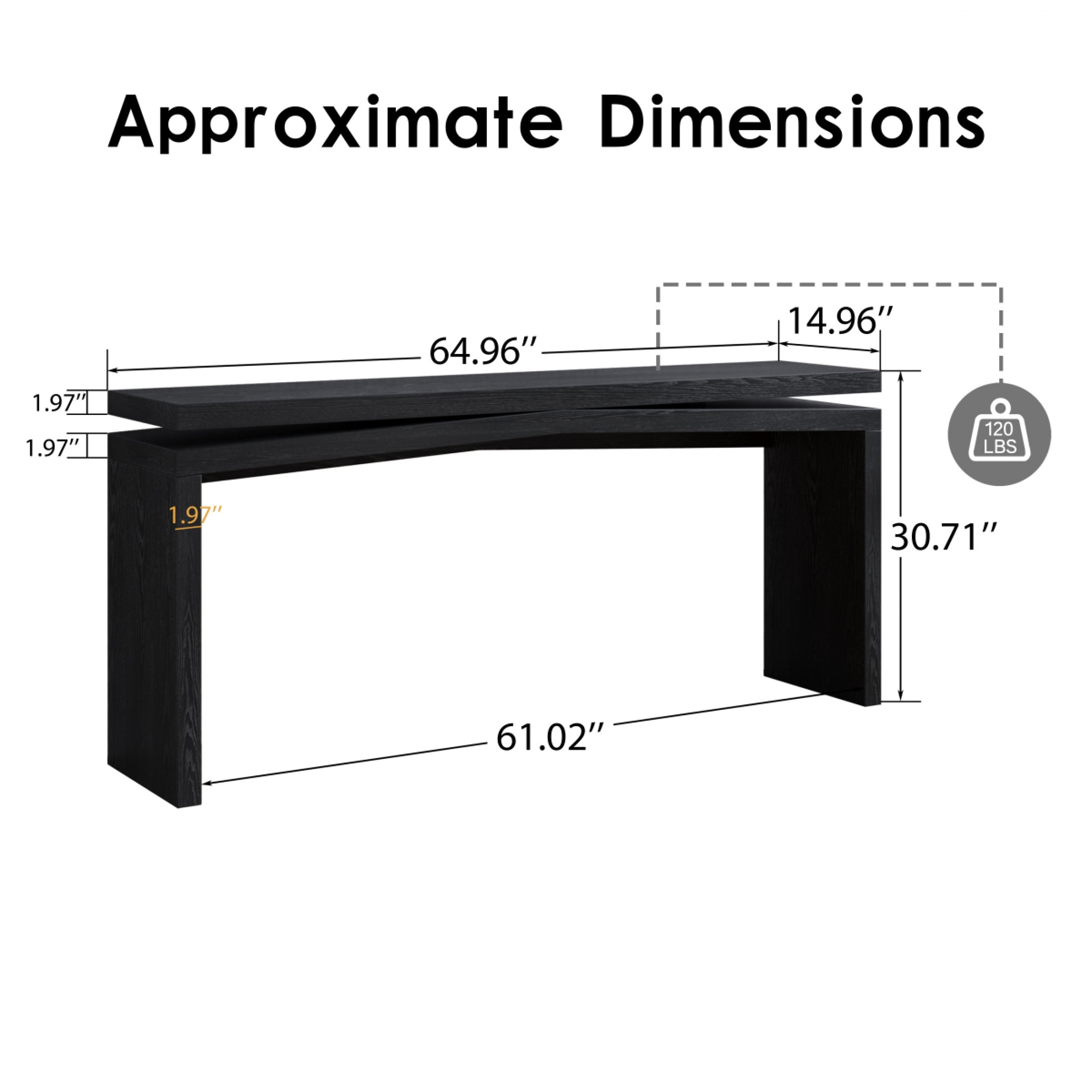 Atumcto 65" Long Console Table, Rustic Wood Entryway Table with Geometric Base, Narrow Sofa Table for Living Room Hallway, Farmhouse Accent Table