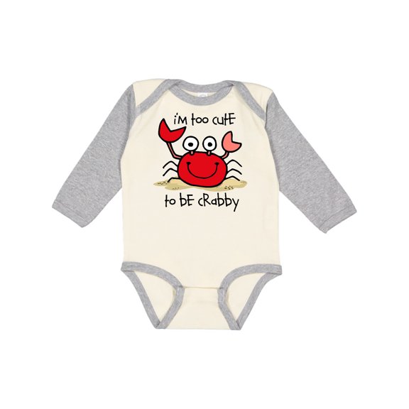 Inktastic Too Cute Crab Boys or Girls Long Sleeve Baby Bodysuit