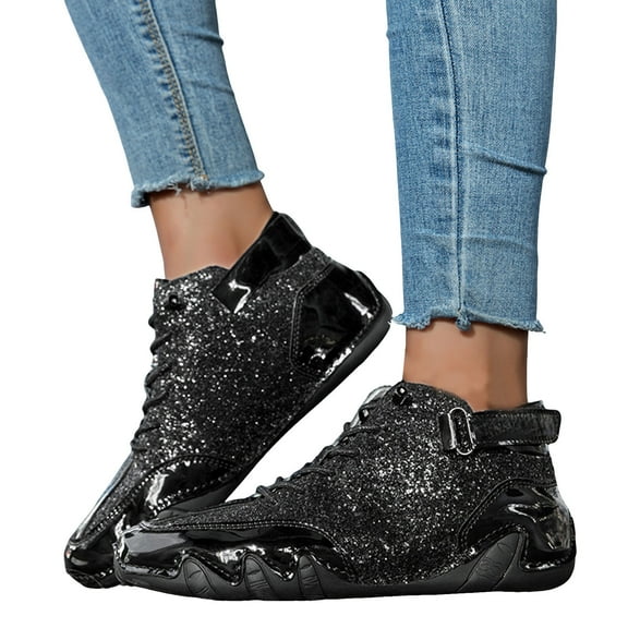 Mostsola Barefoot Boots for Women Men Trendy Sparkly Sequin Booties Lace up Casual Ankle Boots