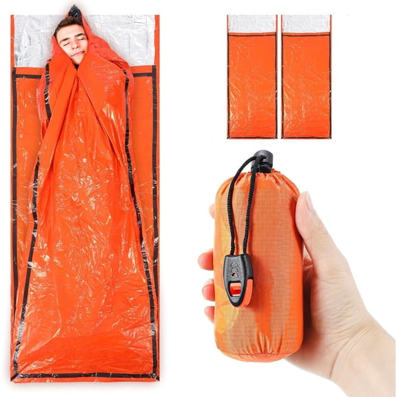 LMSOBT Emergency Bivy Sack Bivy Bag - Emergency Sleeping Bags Survival Sleeping Bag Bivvy Sack Waterproof Lightweight Foil Military Patriot Compact Gear Blanket Thermal Escape Camping(2 Pack )