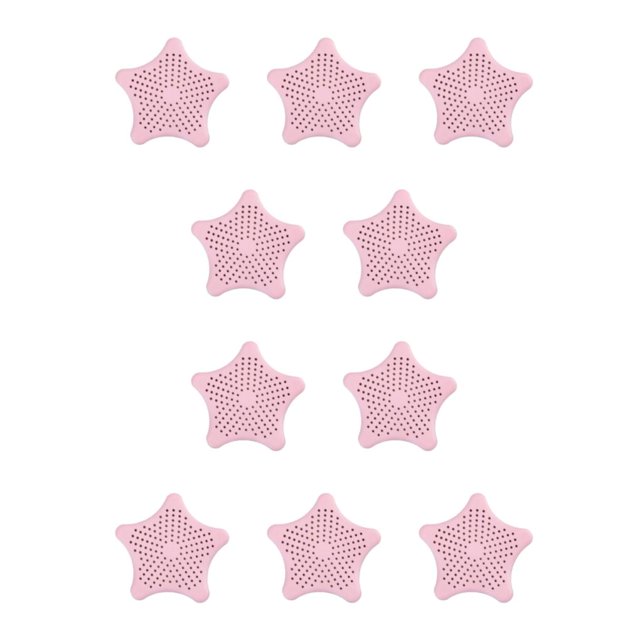 Moyic Filtro de fregadero Reemplazo portátil Linda forma de estrella Decorativo Flexible Hogar Cocina Desagüe de piso con luz de ventosa Rosa claro 10piezas