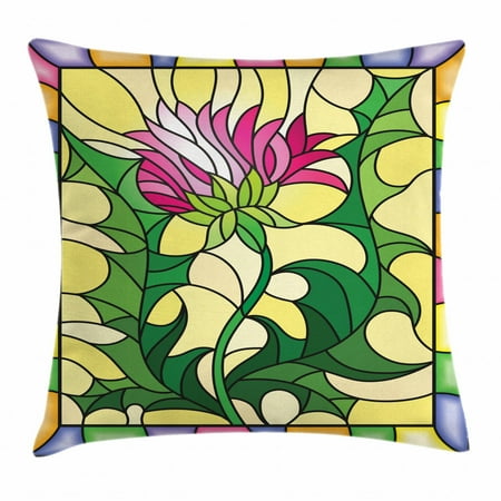 New 24 Inch Stained Glass - Thistle Throw Pillow Cushion Cover, Colorful Stained Glass Style Flower Motif of Pink Thistle Figure Framed Design, Decorative Square Accent Pillow Case, 24 X 24 Inches, Multicolor, by Ambesonne