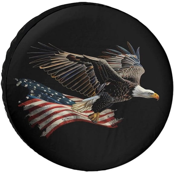 American Eagle USA Flag Spare Tire Cover Independence Memorial Day Camping Wheel Protectors Tyre Covers Weatherproof Wheel Covers for Fit for SUV Truck Travel Trailer