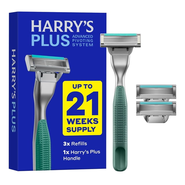 Kit de afeitado Harry's Plus Razor para hombre con 3 cartuchos Moss