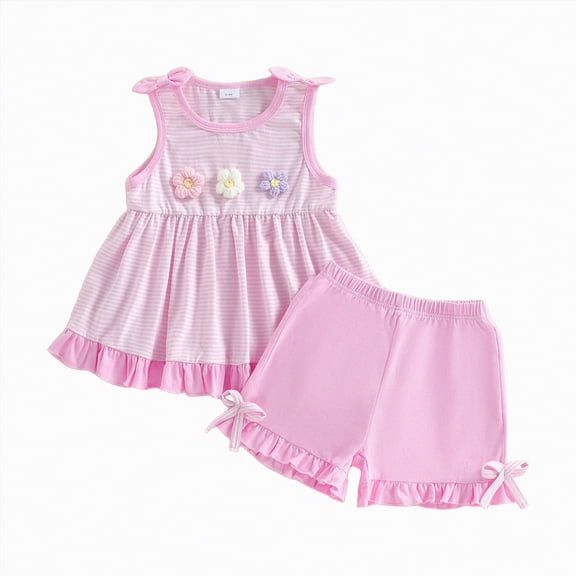 NIEWTR Toddler Girls Short Sets Kids Ruffle sleeveless Tops and Casual Shorts Girls Summer 2 Piece Outfits Clothes(Red,18-24 Months)