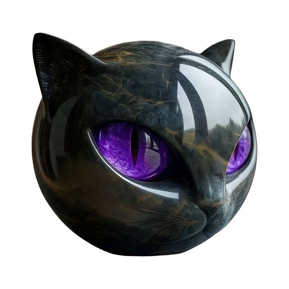 LAMIRO Black Cat Stone Cat Head Sculpture Marble Texture Healing Stones Black Cat Statue Keepsake Gift for Cat Lovers Purple A5