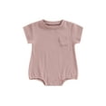 thumbnail image 1 of xiaxaixu Barboteuses pour Filles et Garçons, Été Manches Courtes Col Rond Poche Poitrine Combinaison Courte pour Bébé, 1 of 8