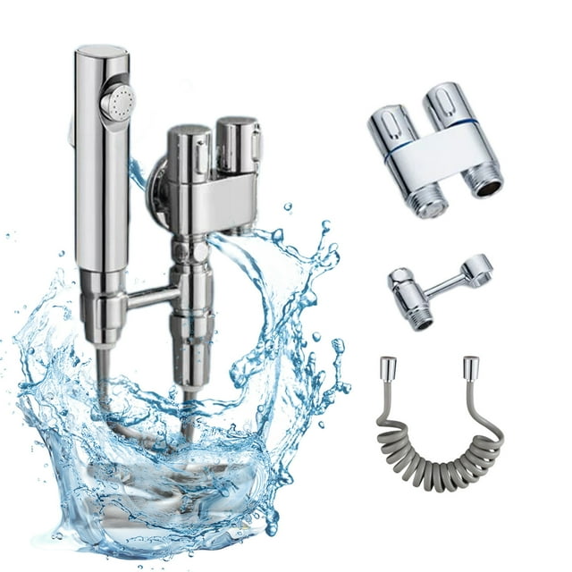 Ensemble de Vaporisateurs de Toilette, une Entrée Deux Sorties à Deux Angles, Matériau en Alliage, Eau Pressurisée, Tuyau Flexible, Multiples Modes de Jet d'Eau, pour le Nettoyage de la Salle de Bain et de la Cuisine, le Lavage de Voiture, le Jardinage