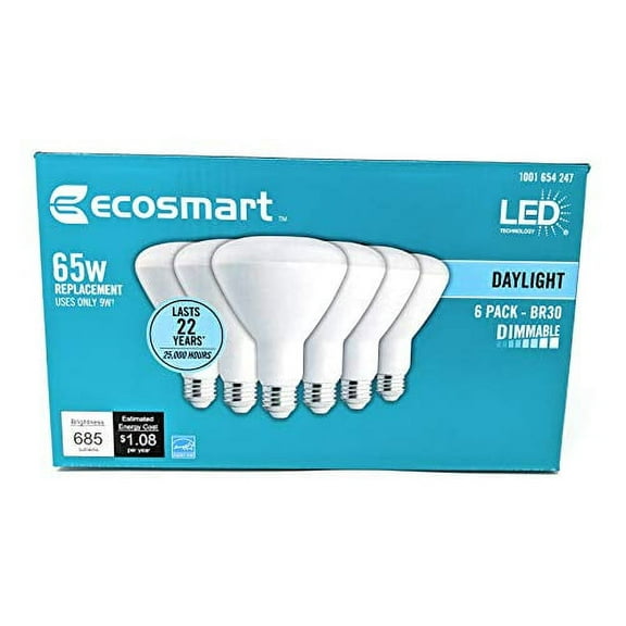 EcoSmart 65W Equivalent Daylight BR30 Dimmable LED Light Bulb 6 Pack