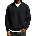 thumbnail image 2 of Men's Quarter Zip Pullover Quilted Sweater Long Sleeve Mock Neck with Pocket,Black L, 2 of 5