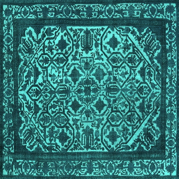 Ahgly Company Indoor Square Oriental Turquoise Blue Industrial Area Rugs, 7' Square