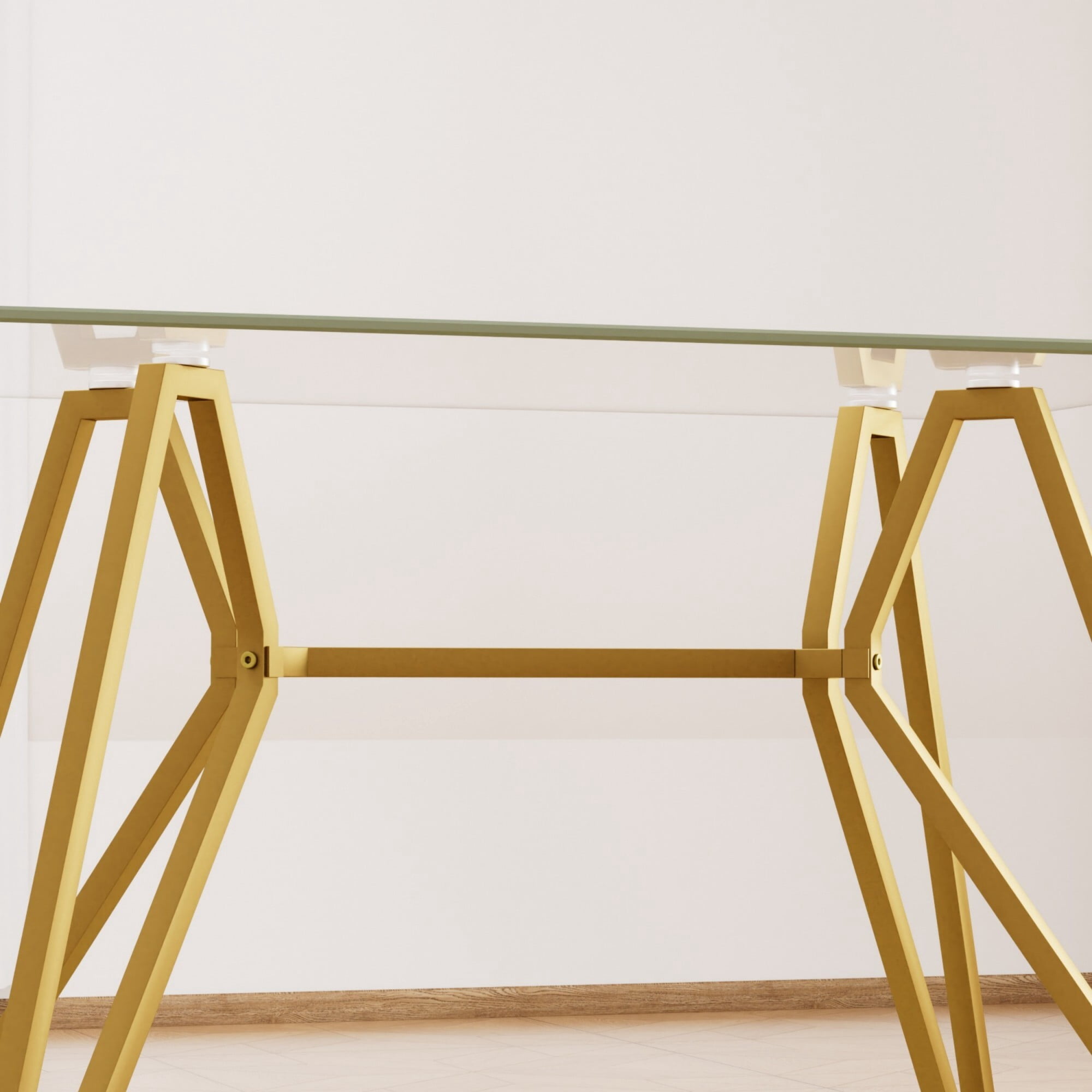 AENKYO 47.3'' Modern Glass Dining Table, Rectangular Tempered Glass Top with Metal Legs, Small Kitchen Table for Home, Gold