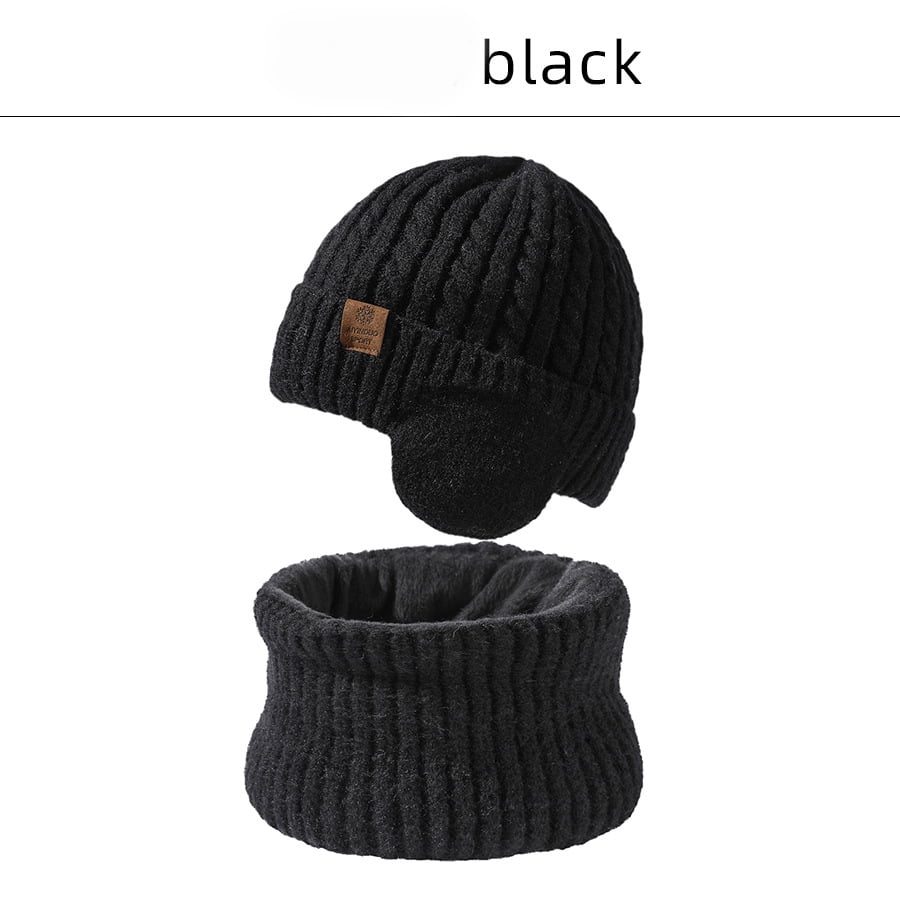 Women Men Winter Beanie Hats, Two Pieces Fleece Lined Knit Balaclavas Mask Set, Unisex Skull Neck Circle Scarf Ski Snow Hat