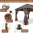 thumbnail image 3 of Hoteel 12x20 Heavy Duty Outdoor Gazebo with 6 Mosquito Netting, 100% Waterproof Double Roof Soft Top Screen Gazebo for Lawn,Garden,Backyard and Deck,Brown, 3 of 10