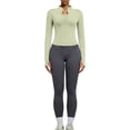 thumbnail image 4 of YHCY 2PC Womens Stretchy Yoga Matching Set Zip Up Long Sleeve Thumbhole Jacket Matching Elastic Waist Tummy Control Leggings Elegant Casual Soft Activewear Athletic Workout Clothes Light Green L, 4 of 9