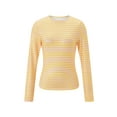 thumbnail image 3 of Nygoyerh Women's Knitted T-Shirts Striped Contrast Color Pullover Slim Fit Long Sleeve Shirts Crew Neck Blouse Casual Tops Trend Clothes, 3 of 8