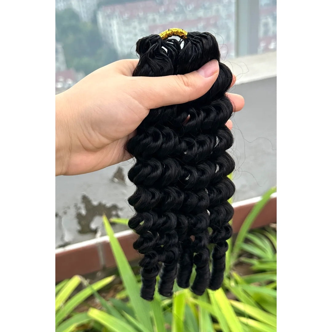 Ustar 100% Human Hair Crochet Extensions - Burmese Curly with Spiral Ends Boho Braiding Hair (50g/Pack)