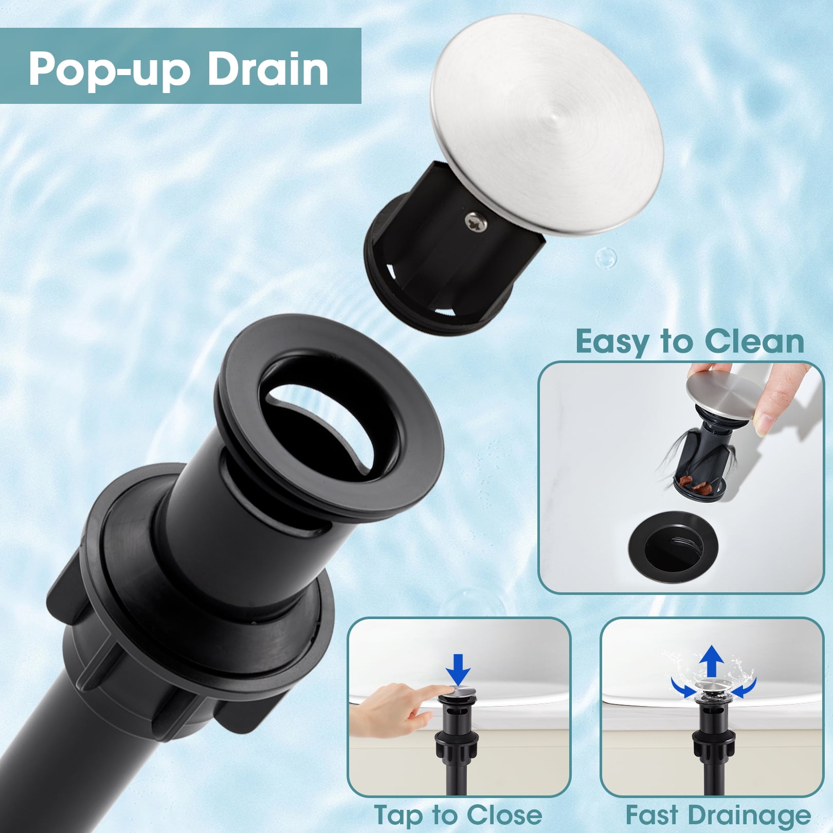 Wowkk Sanitary Ware Bathroom Faucets Stainless Steel Single Handle Bathroom Sink Faucet with Pop up Drain and PEX Encrypted Hose, Modern Bathroom Faucets for Sink 1 or 3 Holes, Brushed Nickel