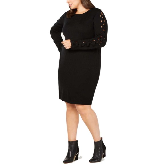 Love Scarlett Lace-Up Sleeve Sweater Dress (Black, 1X)