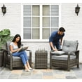 thumbnail image 3 of 3-Piece Brown Wicker Patio Furniture Set w/ Storage Table & Plush Chairs - All-Weather Rattan Outdoor Seating for Balcony, Deck, Garden - UV/Water Resistant Steel Frame - 352lb Capacity, 3 of 6