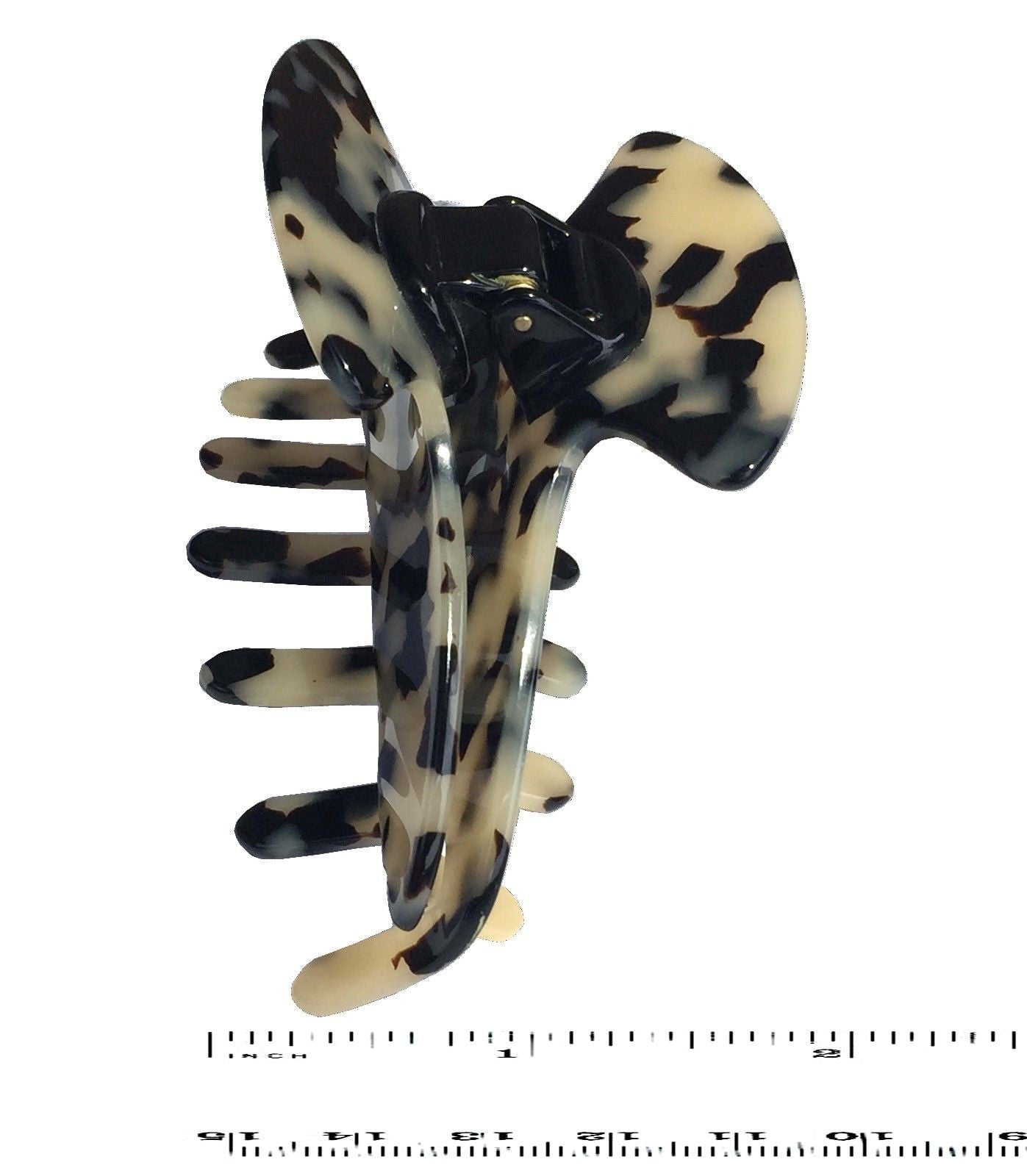 French Amie Long Large Onyx & Cream Tokyo Handmade Celluloid Jaw Hair claw