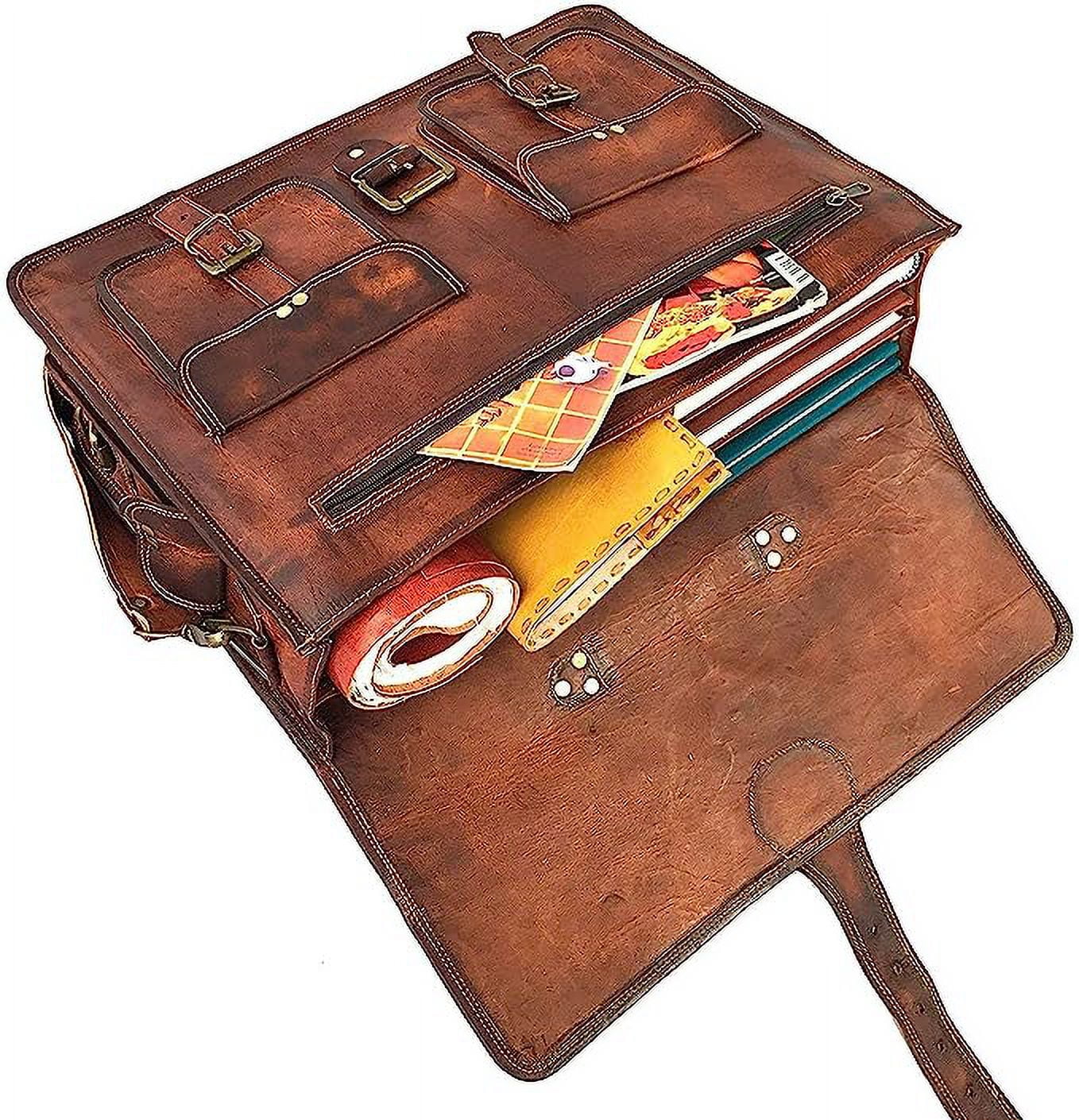 RUZIOON 14 Inch Vintage Handmade Leather Messenger Bag for Laptop Briefcase Best Computer Satchel Distressed Bag
