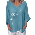 thumbnail image 2 of Rciityk Women Cotton Linen Tops Summer Casual Loose 3/4 Sleeve Tshirts Daily Regular Printed V Neck Comfy Tees, 2 of 4