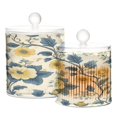 thumbnail image 2 of Wobogo Yellow Vintage Floral Pattern Clear Plastic Jar Large and Medium Combo Set Cotton Swabs Balls Dental Floss Sticks Cosmetic Storage Can, 2 of 6