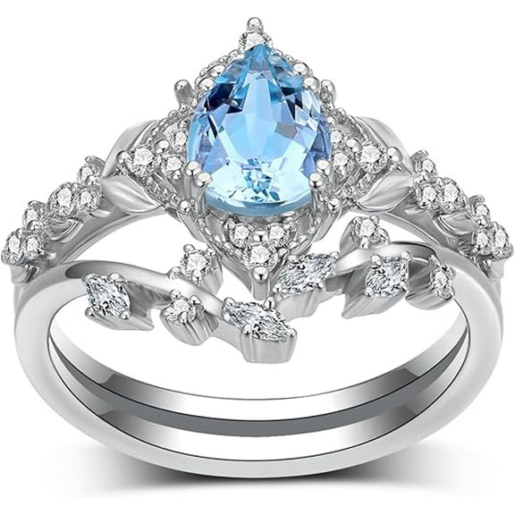beryl_creation 2.20 Ct Pear Cut Aquamarine Womens Engagement Bridal Ring Set 14K White Gold Plated 925 Sterling Silver -7