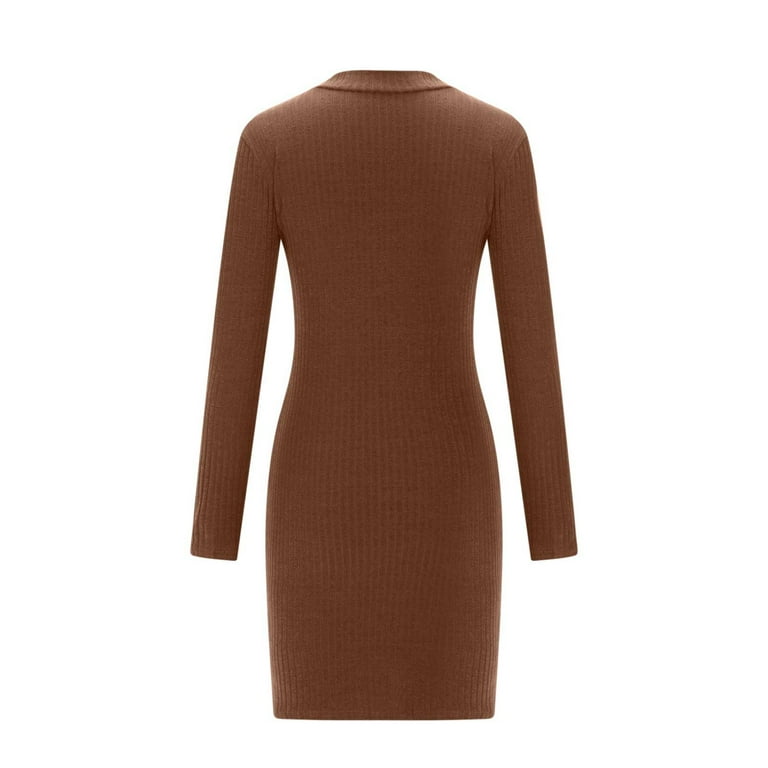 Womens Winter Ribbed Knit Sweater Dress Casual Long Sleeve Fall Dresses  Sexy V Neck Bodycon Mini Dress - Walmart.com