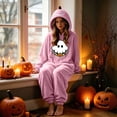thumbnail image 6 of Pumpkin Hooded Onesie Costume for Women & Men, Halloween Matching Couple Flannel Jumpsuit with Ghost Print & Zipper Front — Unisex Cozy Sleepwear Set for Party & Lounge Pink L, 6 of 8