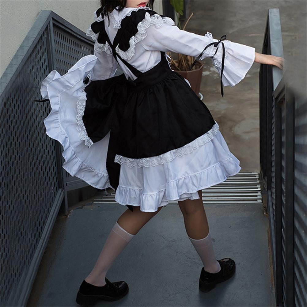 Femmes de Menage Tenue Anime Longue Robe Femmes de Menage Tenue Anime Longue Robe Noir et Blanc Tablier Robe Cosplay Costume pour Quatre Saisons Walmart