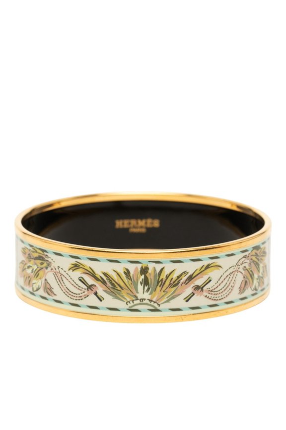 Pre-Owned Hermes Enamel GM Cloisonn Bangle, Gold Multicolor Plated, Women's