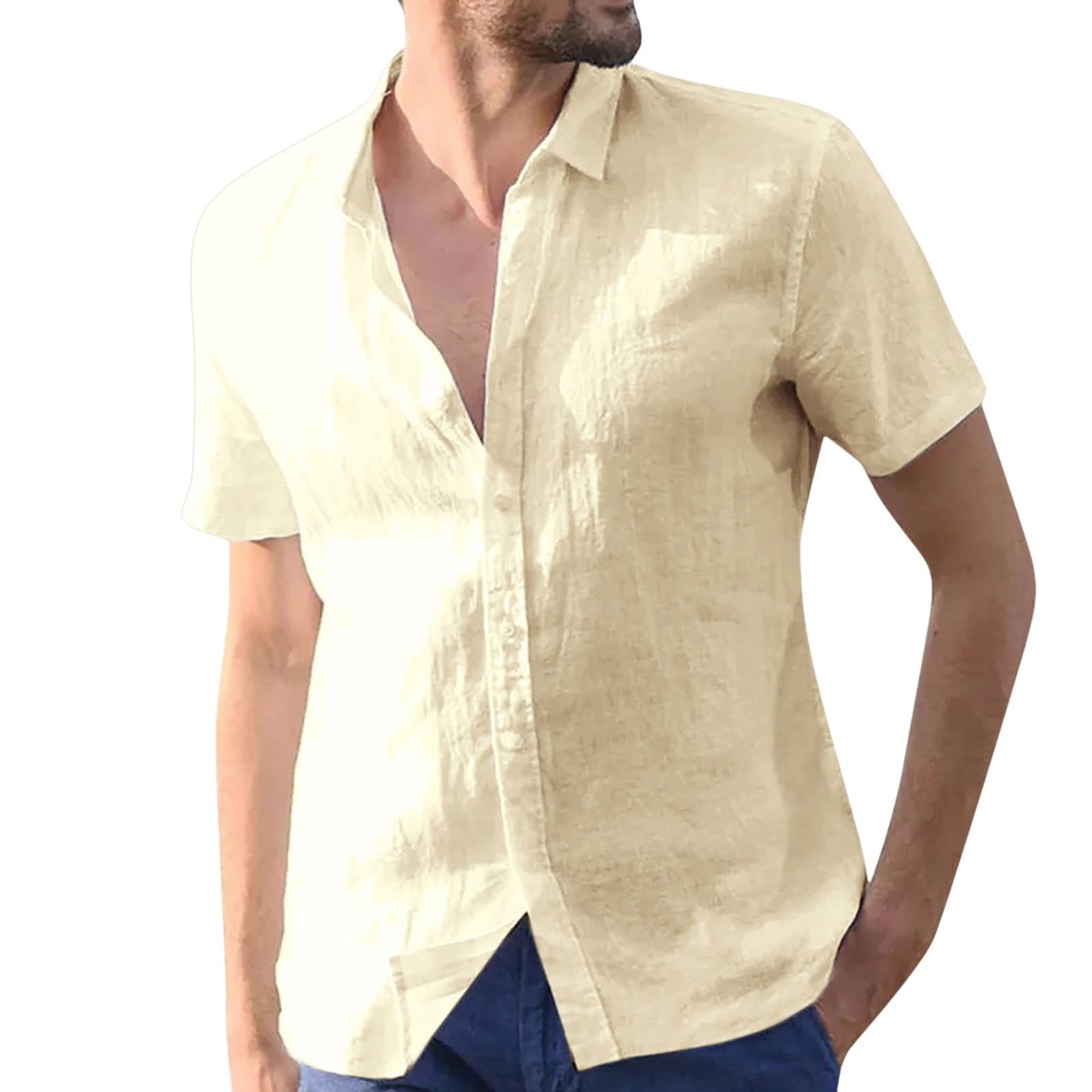 Mens Baggy Cotton Linen Solid Color Short Sleeve Retro T Shirts Tops Blouse