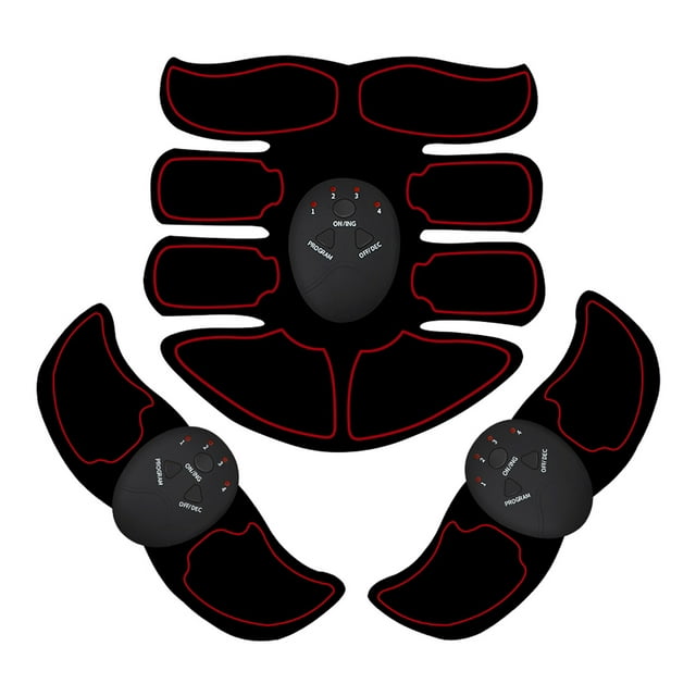 Graflsoa 6 Modes 9 Intensity Abdominal Muscle Trainer with Arm Belts, Cordless Home & Office Use, 4-Piece Color Box Set (Red Edge Battery Version, Batteries Not Included)