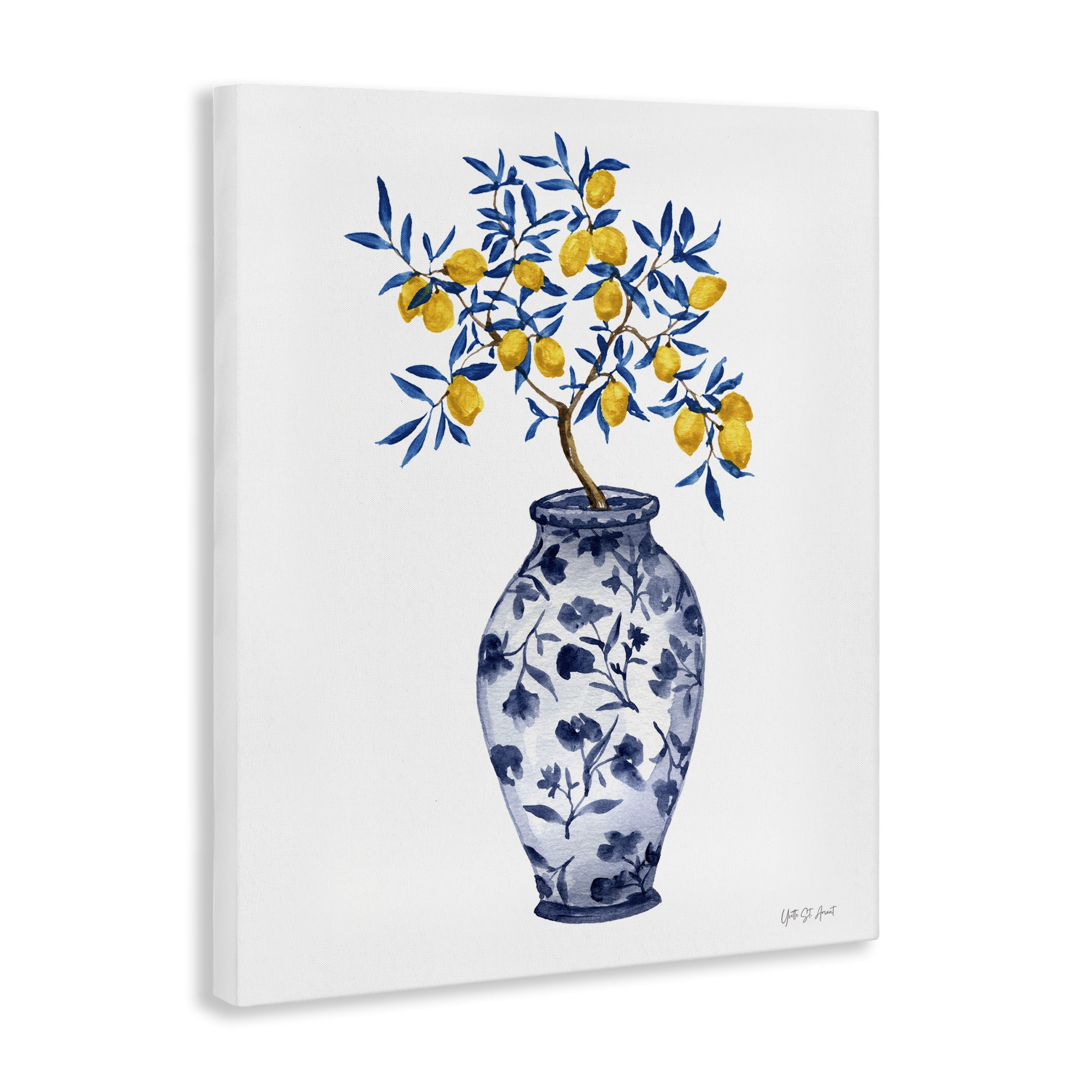 Stupell Industries Chinoiserie Vase Lemons Food & Beverage Painting Wrapped Canvas Art Print Wall Art, 36 x 48