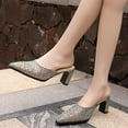 thumbnail image 4 of Sparkly Sequin Dress High Heels Mules Slides Sandals for Women Bride Wedding Glitter Pointed Toe Heeled Slip on, 4 of 7