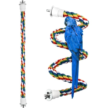 Bird Rope Perches Set of 2 count (33 in+16 in), Colorful Rope for Birds, Bungee Perch Ideal for Parrots, Cockatiels, Lovebirds, and Budgies
