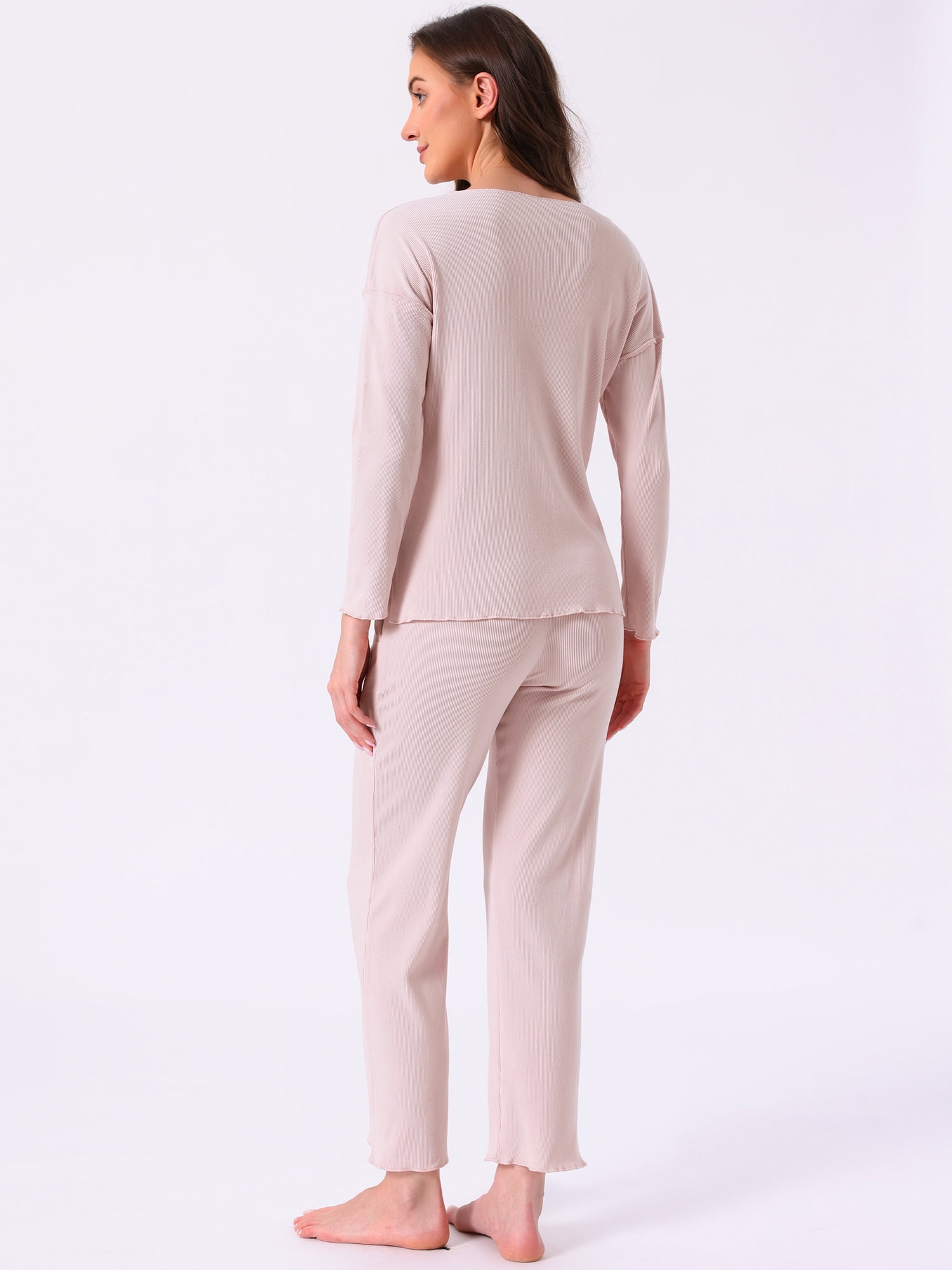 DARING DIVA Women's Button Up V-Neck Elastic Waist Pants Pajama Sets M Pink