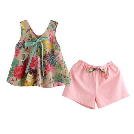 

DNDKILG 可用词 Girls Summer Sleeveless Clothes Set Tank Top and Set Outfits Floral with Multicolor 3Y-9Y 140