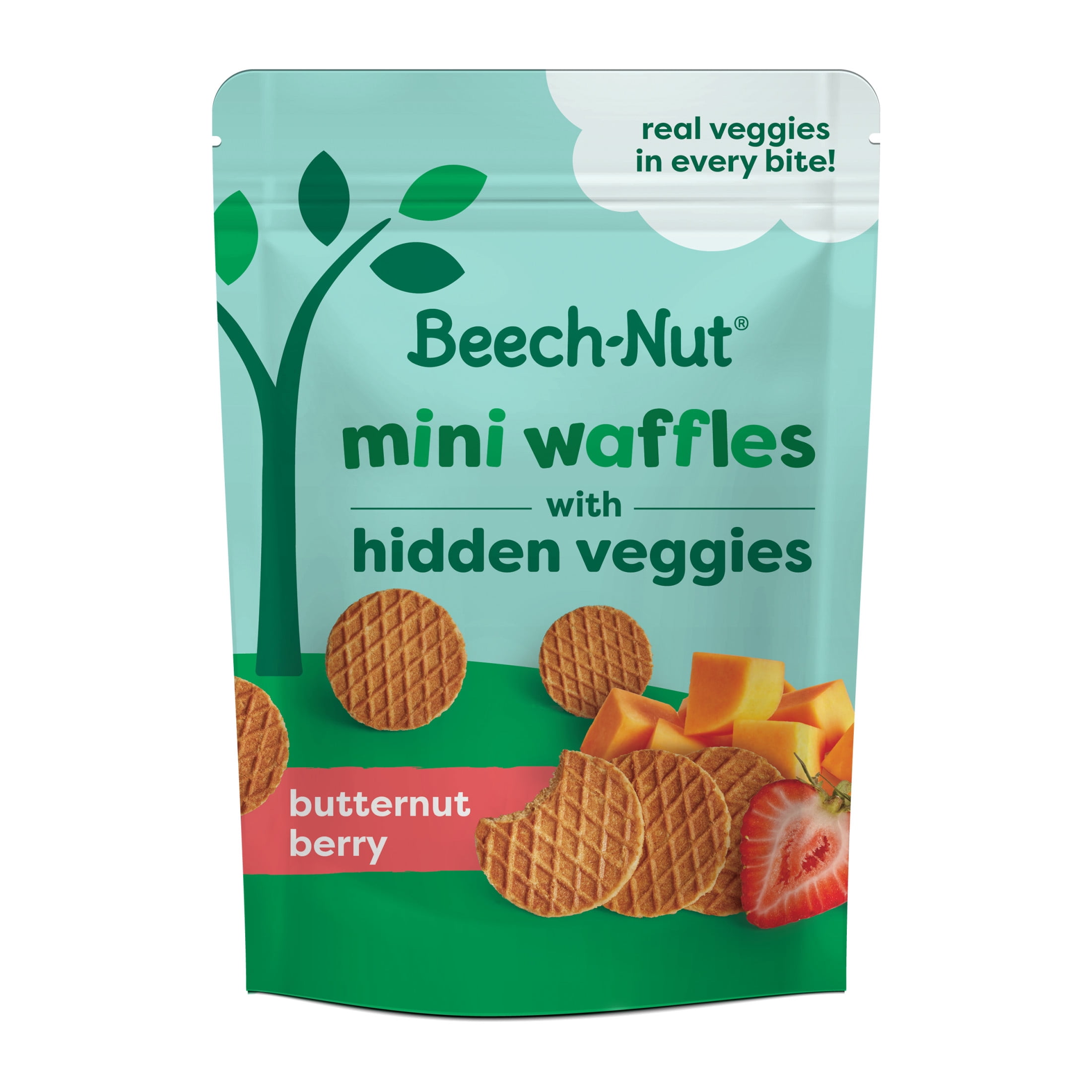 (4 pack) Beech-Nut Mini Waffles with Hidden Veggies Toddler Snack, Butternut Berry, 3.2 oz Bag