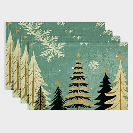 

Fenyluxe Trees Snowflakes Hello Winter Placemats Set of 4 Christmas Holiday Table Mats for Party Kitchen Dining Decoration 18x12in