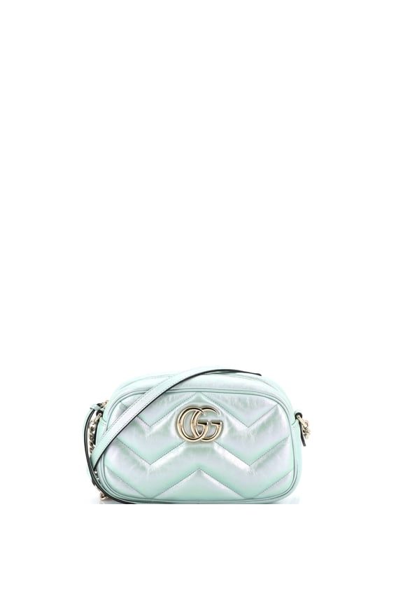 Pre-Owned GG Marmont Shoulder Bag Chevron Iridescent Leather Small By Rebag