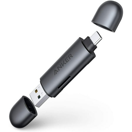 USB-C and USB 3.0 SD Card Reader, PowerExpand  2-in-1 Memory Card Reader with Dual Connectors, for SDXC, SDHC, (Micro) SD, MMC, RS-MMC, Micro SDXC, Micro SDHC, and UHS-I